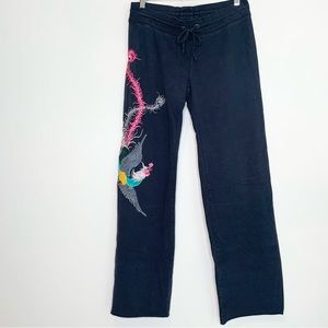 Lucky Brand Embroidered Sweatpants Yoga Pants- Bird, Rooster, Peacock